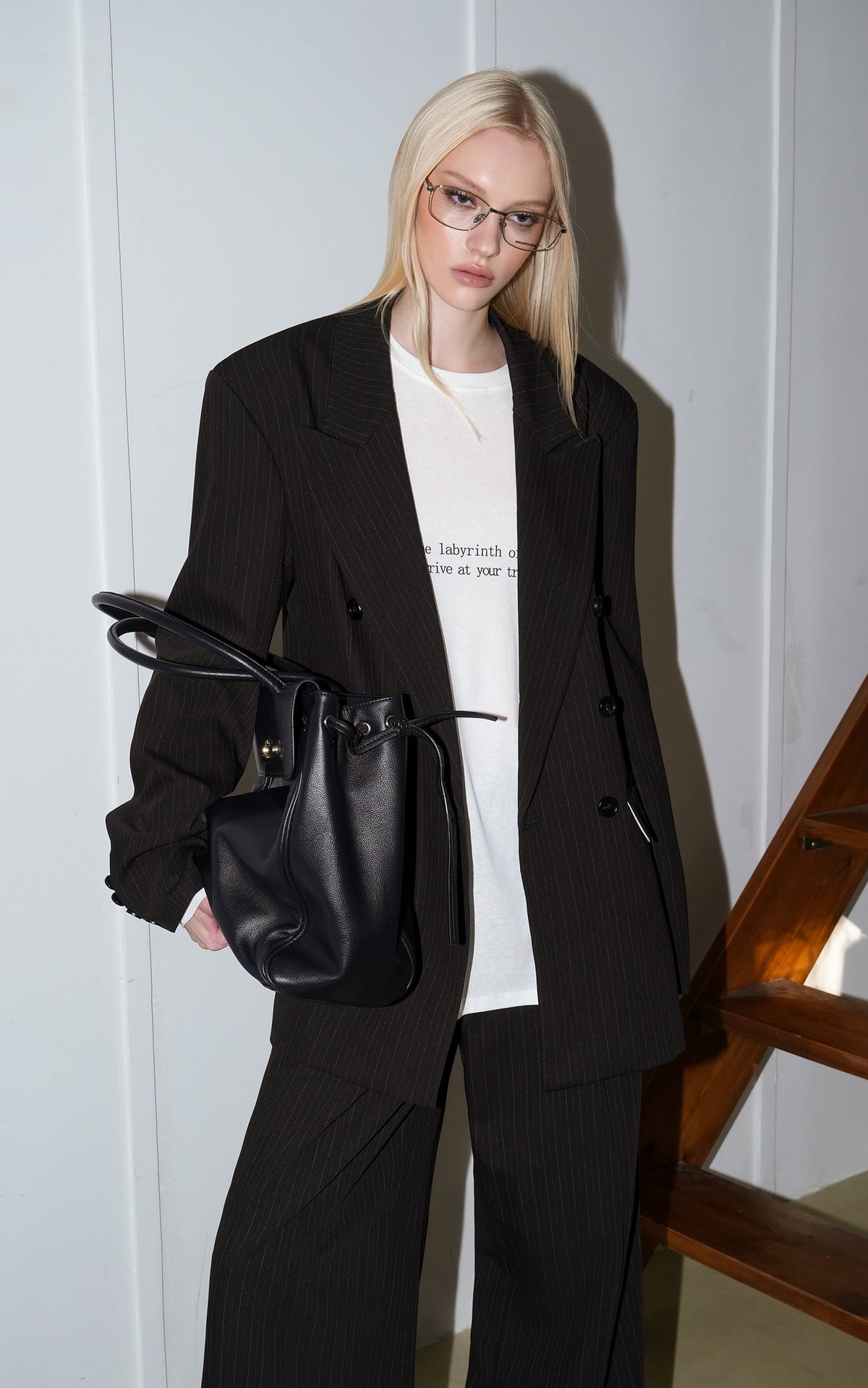 0122stepll Oversized Pinstripe Blazer &amp; Wide-Leg Pants Set