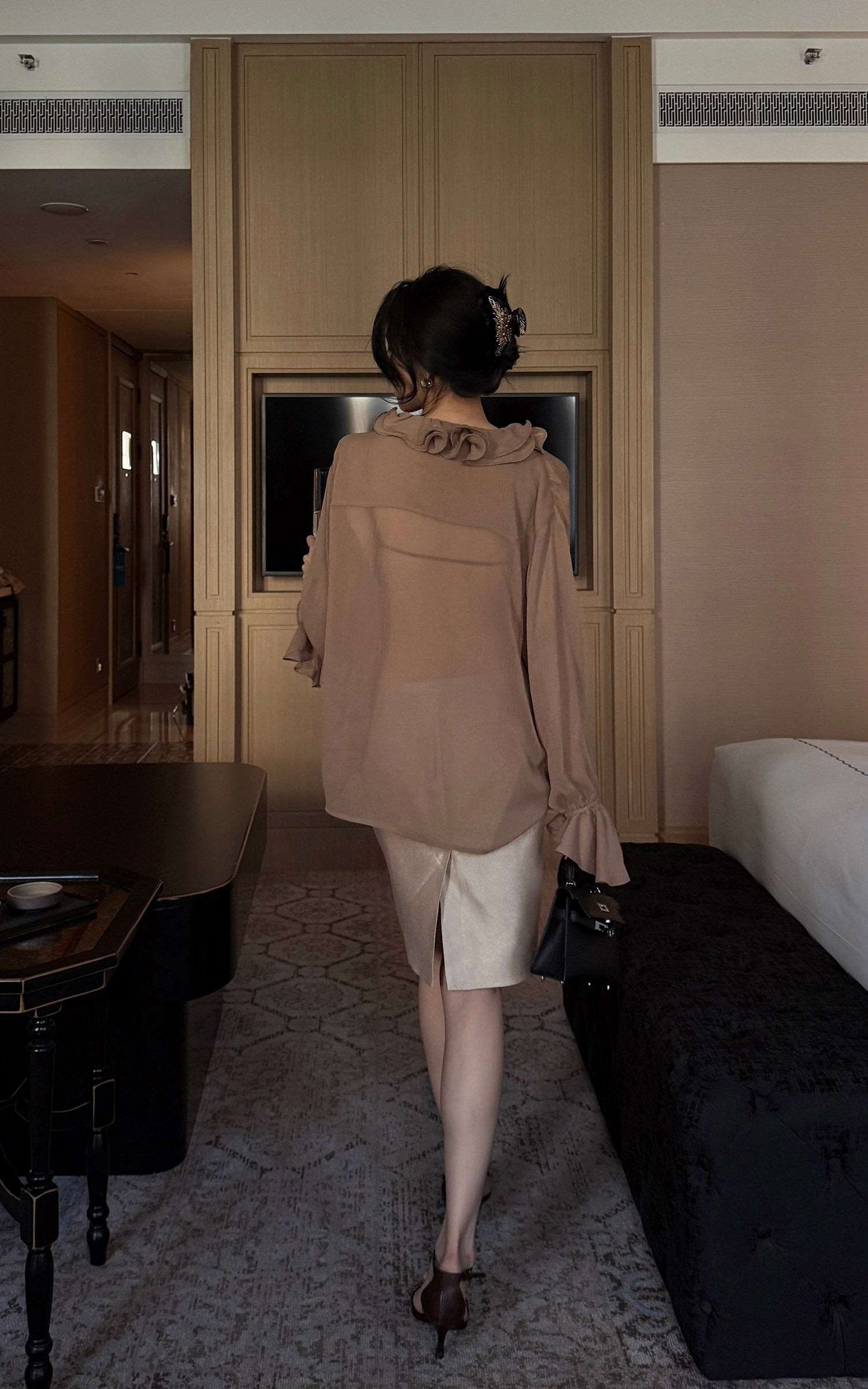 Hydrae Ruffle Collar Sheer Bell-Sleeve Blouse