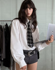 WARDEN EDGE Cropped Puff Sleeve Cotton Shirt