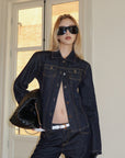 0122stepll Veste en jean sculptée & Ensemble jean droit taille basse