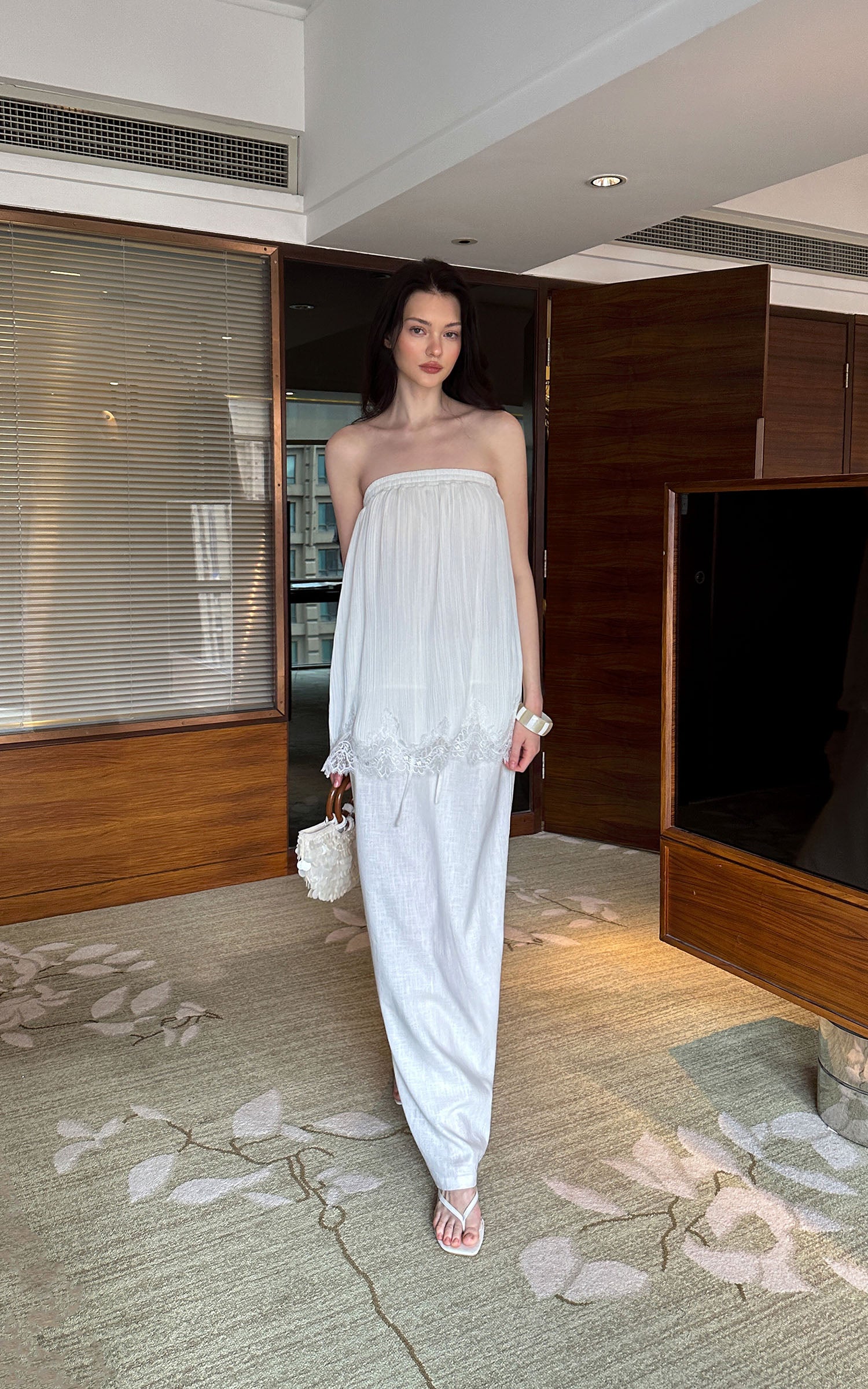 0122stepll Pleated Tube Top &amp; Long Skirt Set