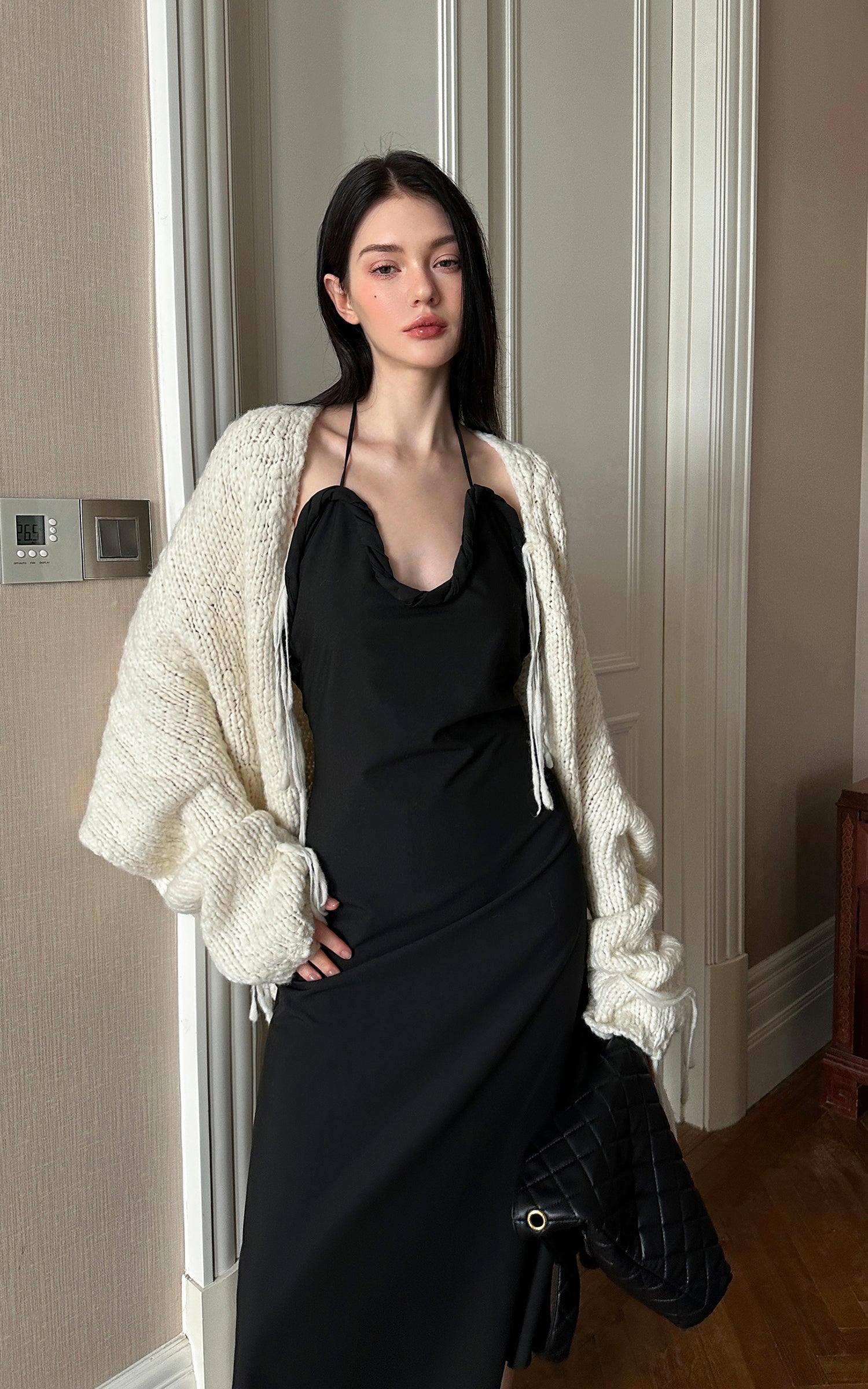 0122stepll Afterglow Tie-Detail Oversized Knit Cardigan