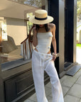 0122stepll Sheer Knit Drawstring Wide-Leg Pants