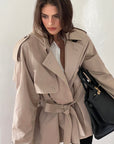 0122stepll Oversized Belted Short Trench Coat