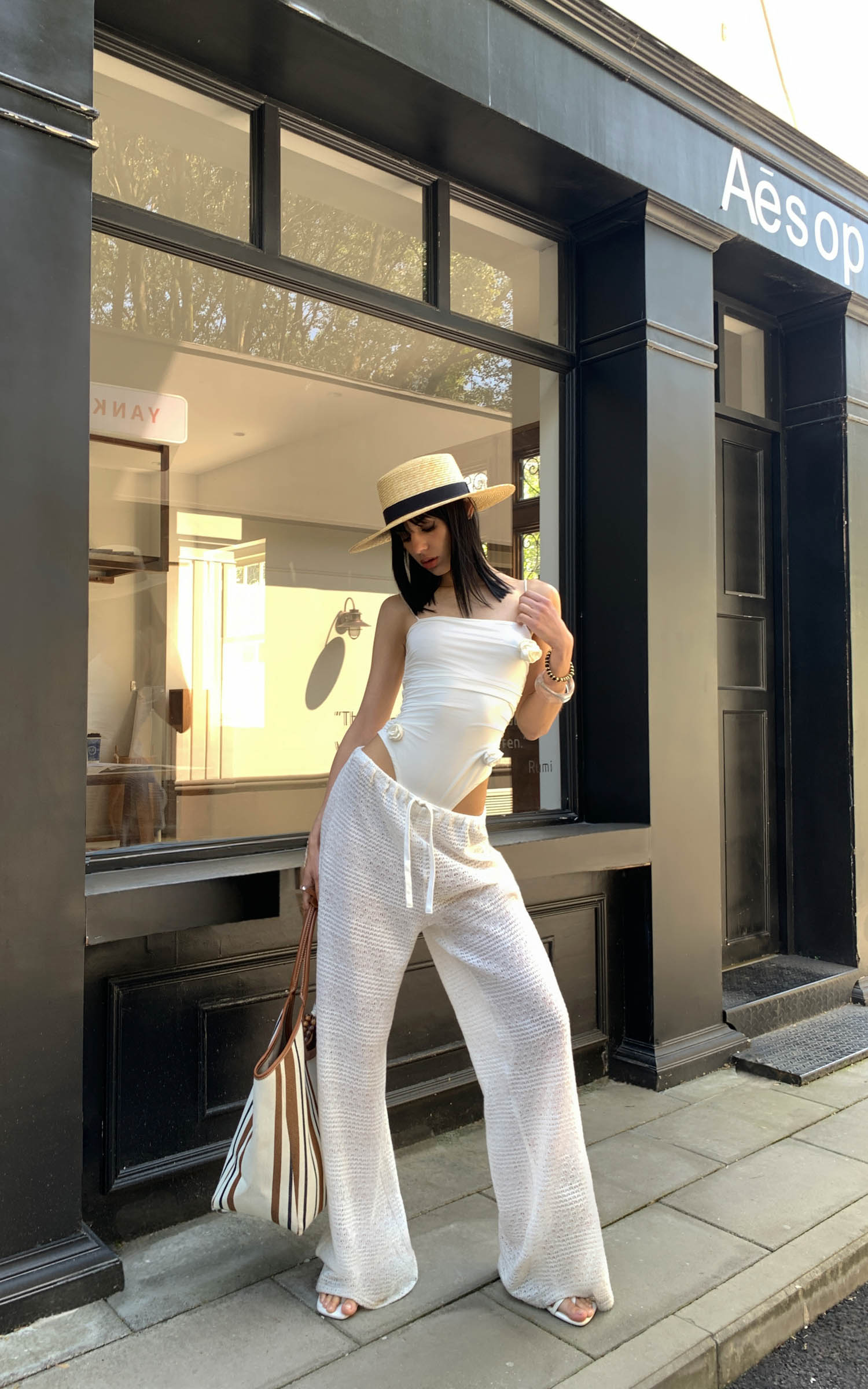 0122stepll Sheer Knit Drawstring Wide-Leg Pants