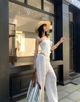 0122stepll Sheer Knit Drawstring Wide-Leg Pants
