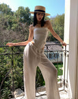 0122stepll Sheer Knit Drawstring Wide-Leg Pants