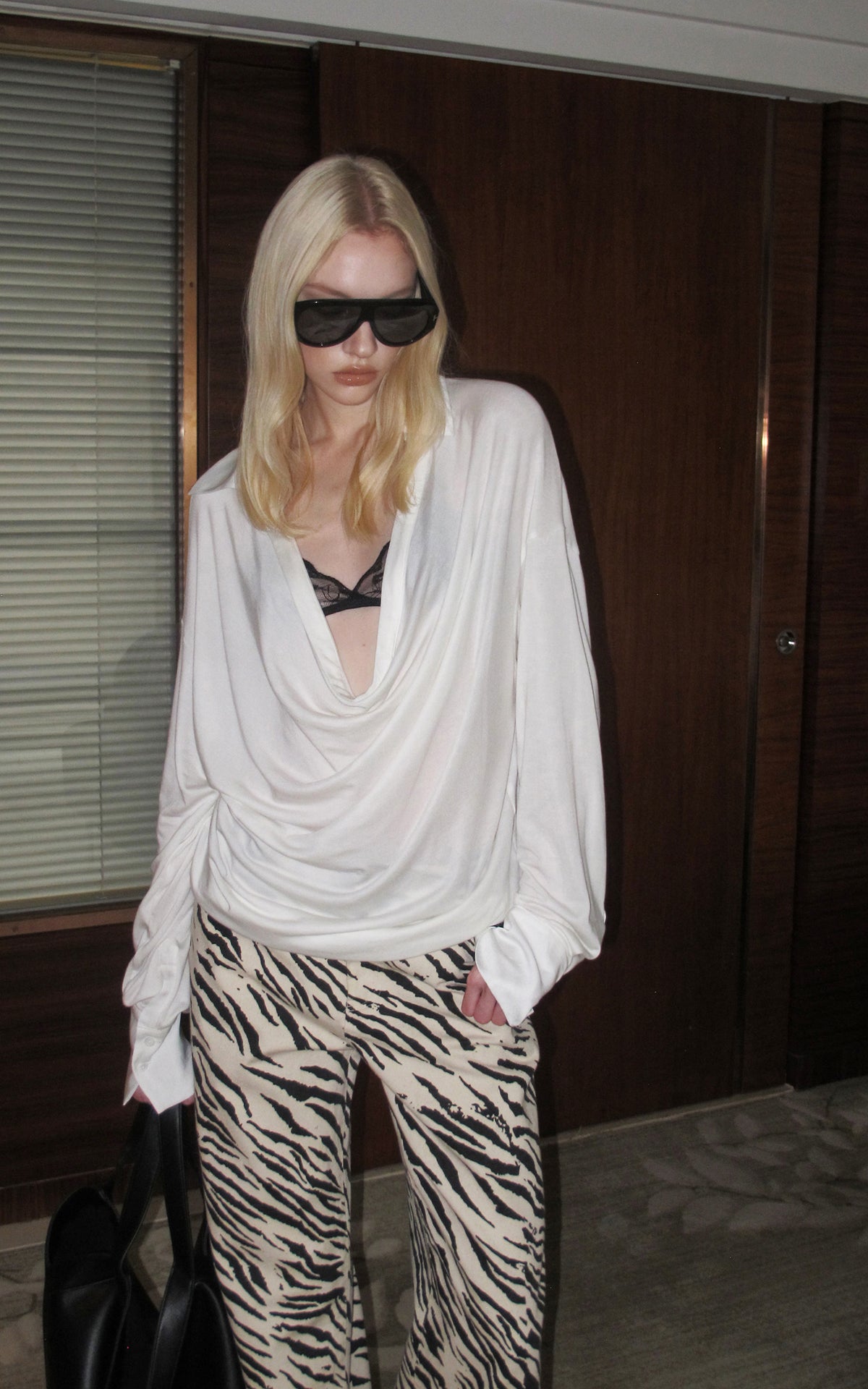 0122stepll Zebra Print Low-Rise Wide-Leg Denim Pants