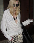 0122stepll Draped Cowl Neck Knit Long Sleeve Top