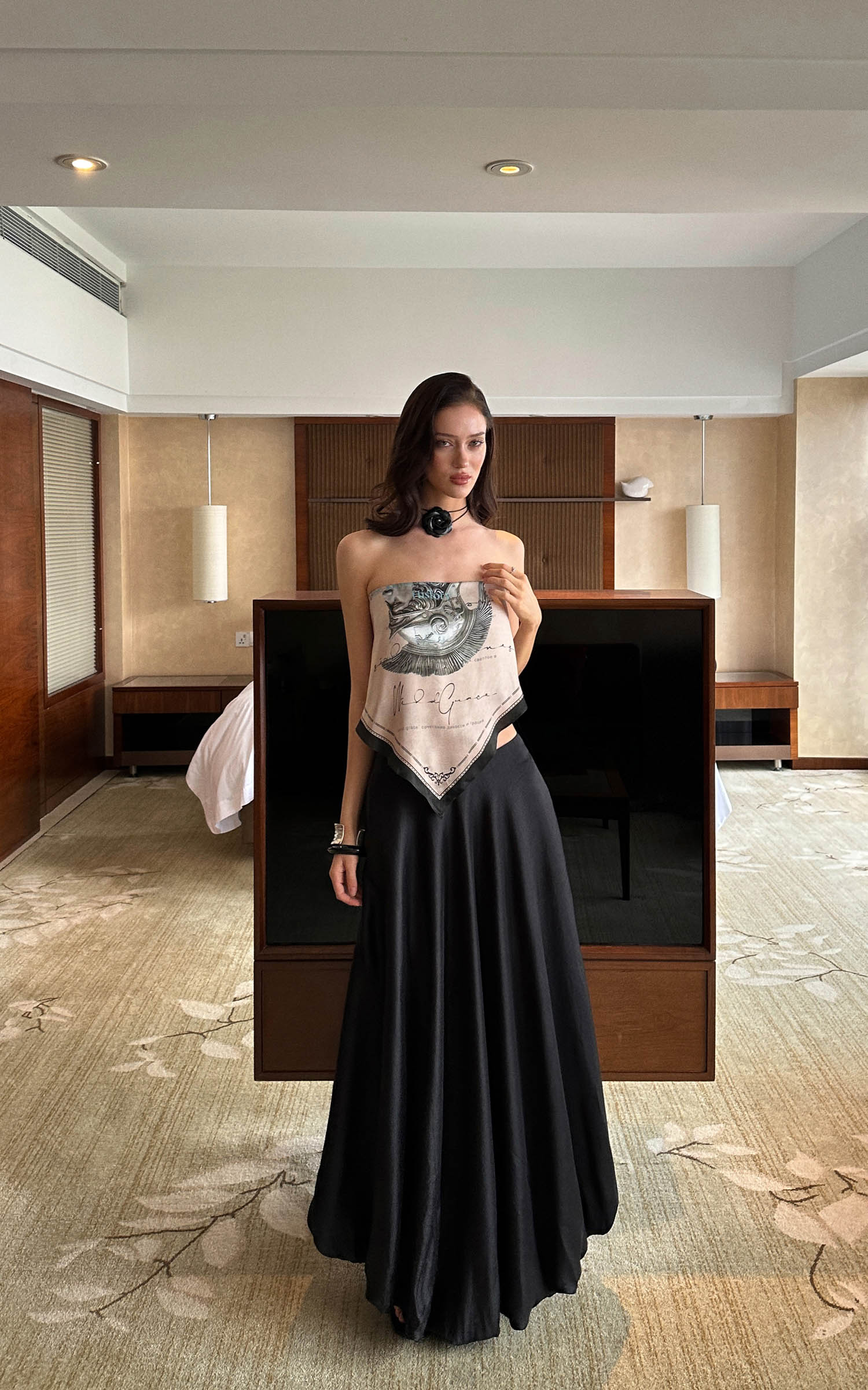 0122stepll Sculpted Asymmetrical Tube Top with Graphic Print