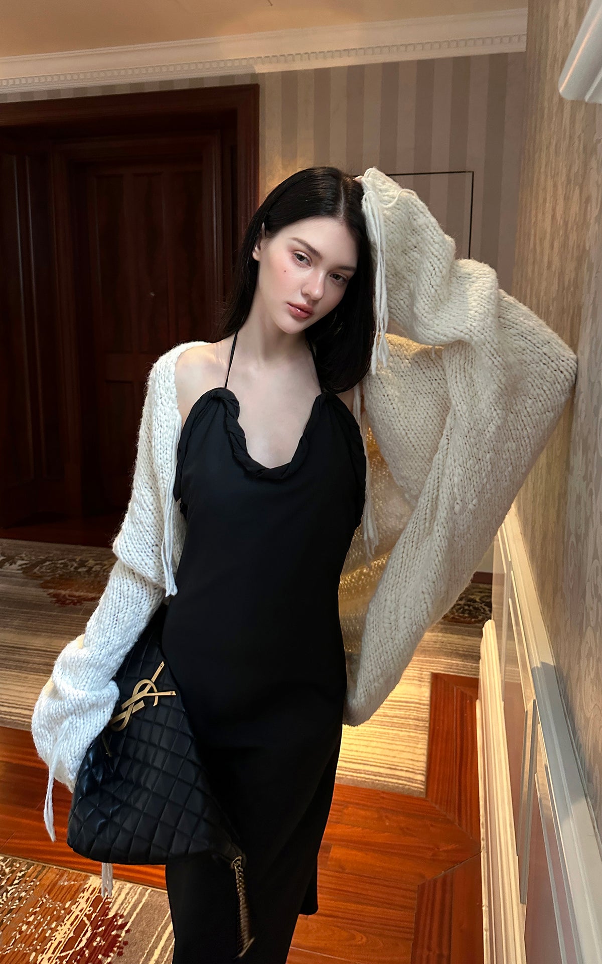 0122stepll Afterglow Tie-Detail Oversized Knit Cardigan