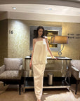 0122stepll Pleated Tube Top & Long Skirt Set