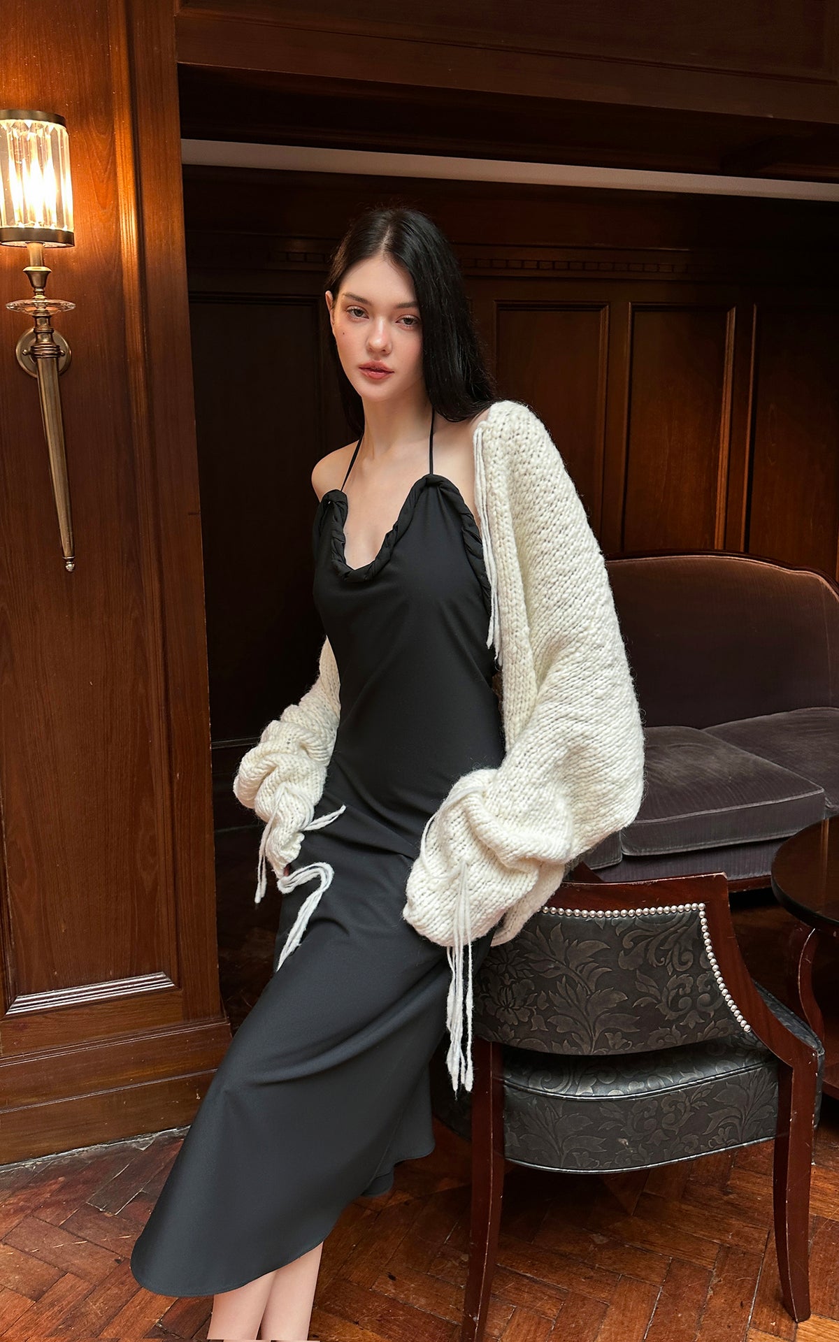 0122stepll Afterglow Tie-Detail Oversized Knit Cardigan