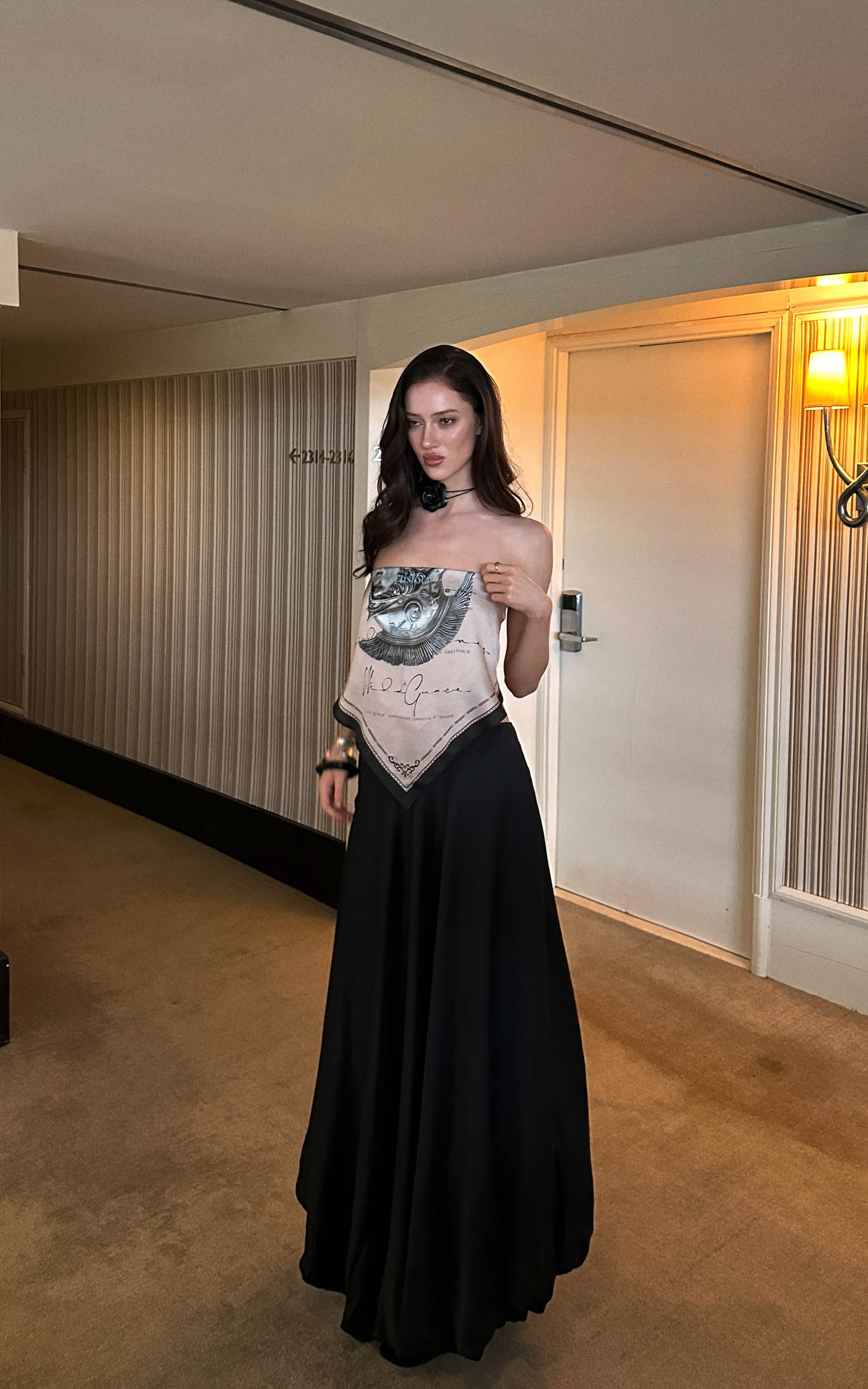 0122stepll Sculpted Asymmetrical Tube Top with Graphic Print