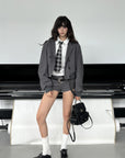 WARDEN EDGE Cropped Pinstripe Blazer & Tailored Shorts Set
