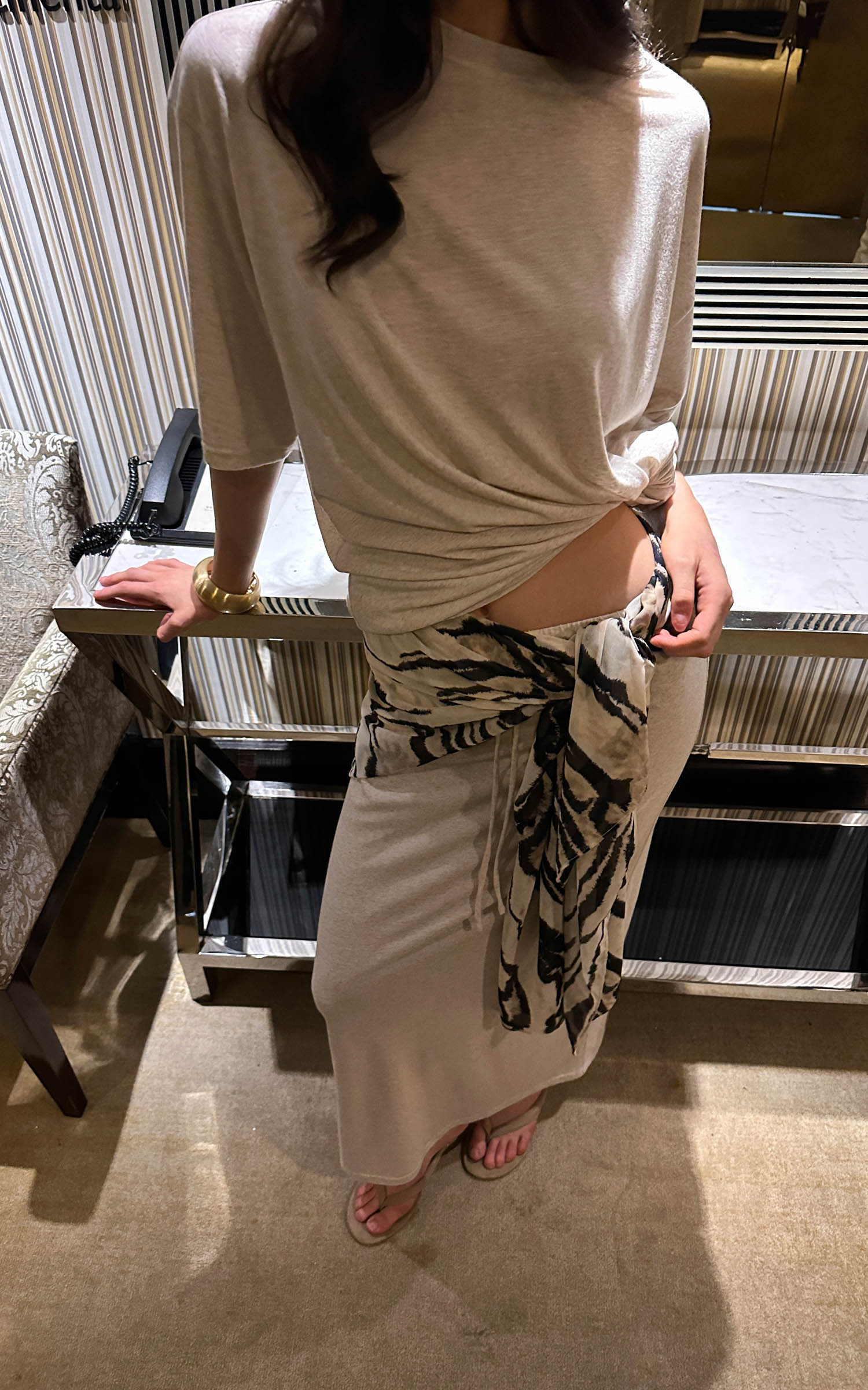 0122stepll Zebra Scarf Oversized Tee &amp; Drawstring Maxi Skirt Lounge Set