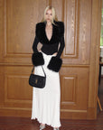 0122stepll Faux Fur Collar Plunge Bodysuit