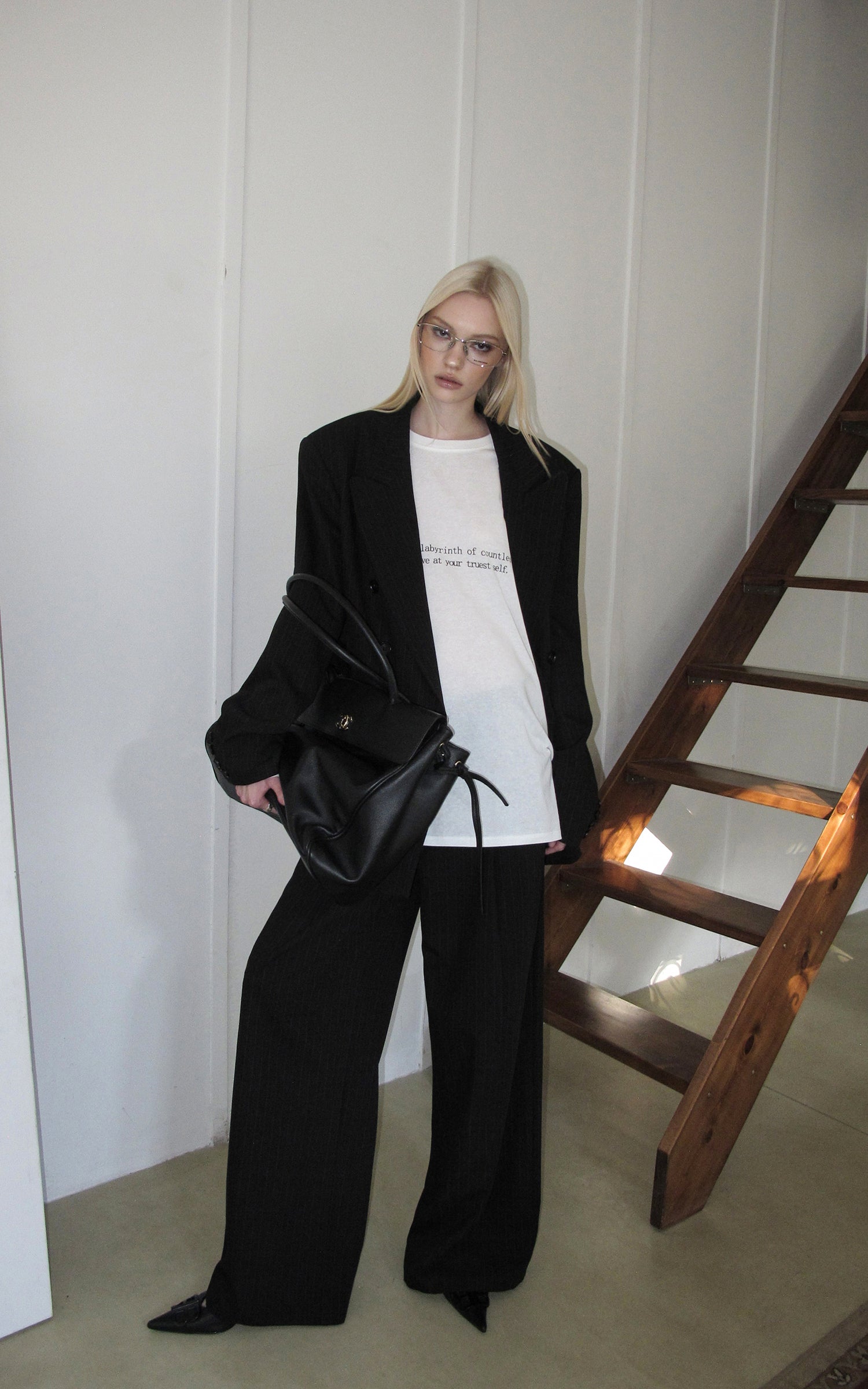 0122stepll Oversized Pinstripe Blazer &amp; Wide-Leg Pants Set