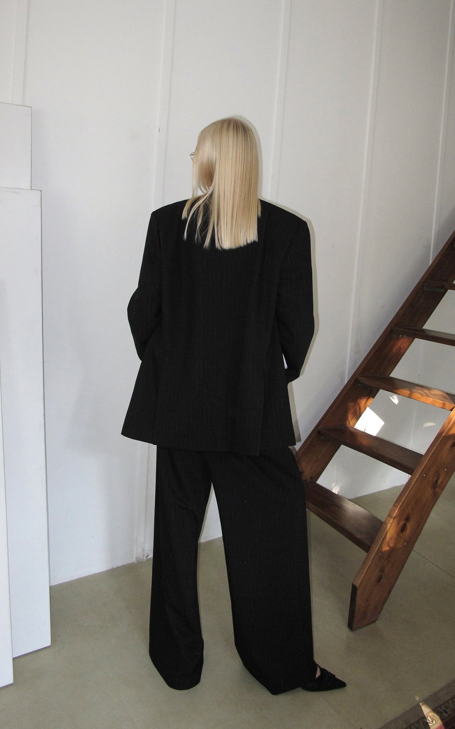 0122stepll Oversized Pinstripe Blazer &amp; Wide-Leg Pants Set