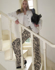0122stepll Zebra Print Low-Rise Wide-Leg Denim Pants
