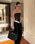 0122stepll Low-Rise Contrast Waist Wide-Leg Pants
