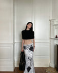 0122stepll Newspaper Print Low-Rise Maxi Skirt