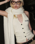 0122stepll Cable Knit Halter Button Vest