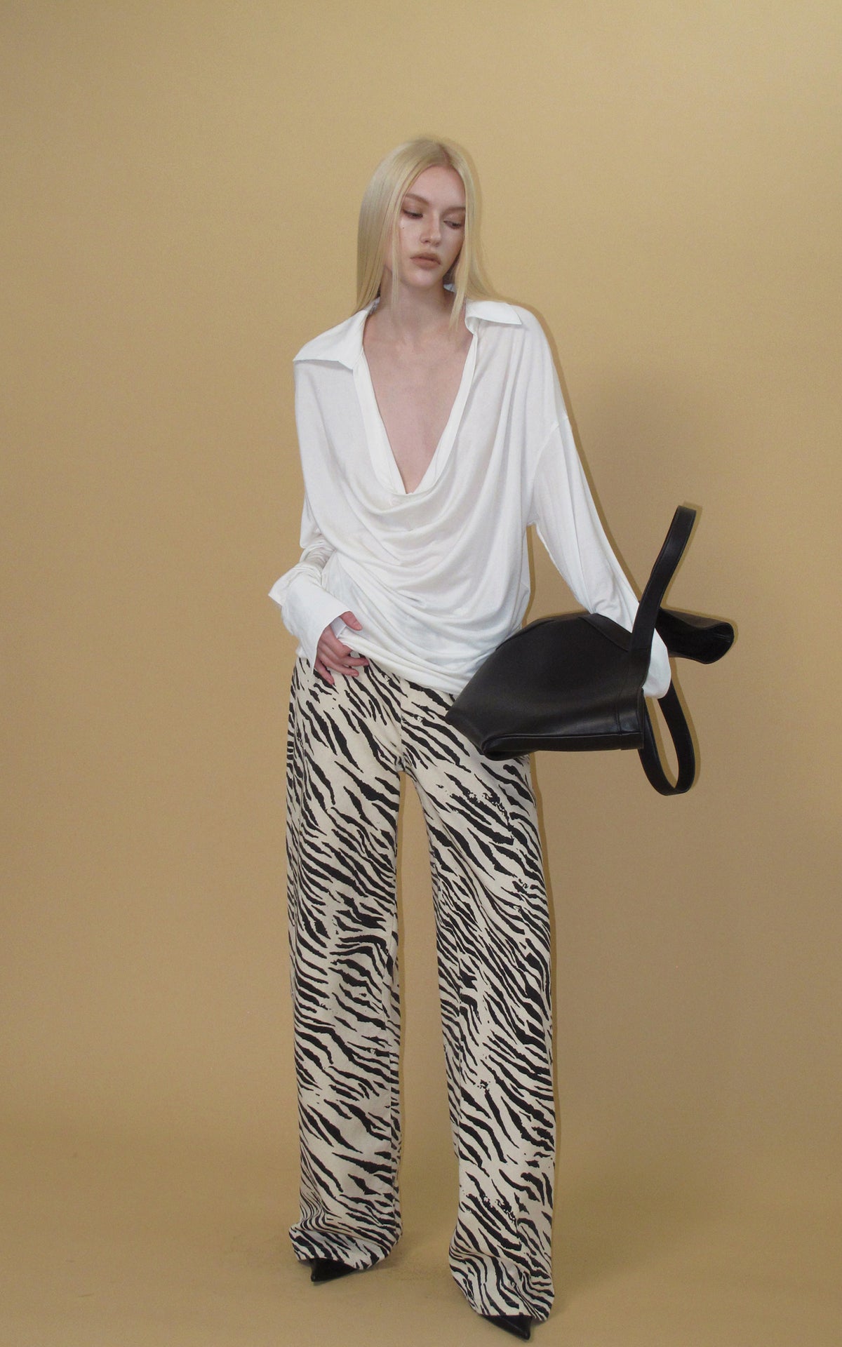 0122stepll Draped Cowl Neck Knit Long Sleeve Top