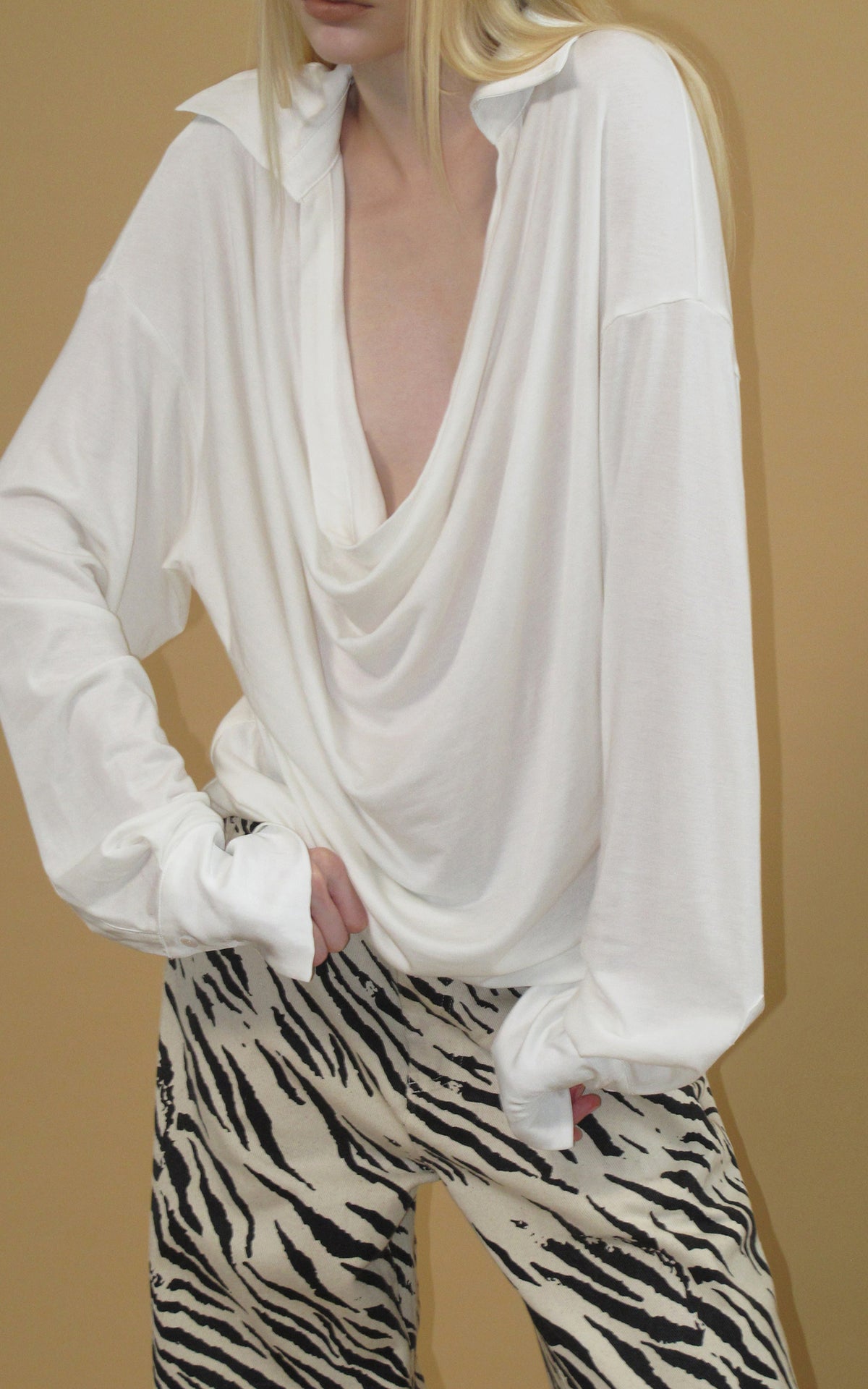 0122stepll Draped Cowl Neck Knit Long Sleeve Top