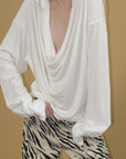 0122stepll Draped Cowl Neck Knit Long Sleeve Top
