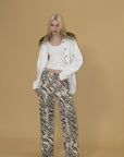 0122stepll Zebra Print Low-Rise Wide-Leg Denim Pants