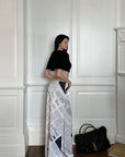 0122stepll Newspaper Print Low-Rise Maxi Skirt