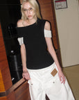 0122stepll Contrast Deconstructed Off-Shoulder Knit Top