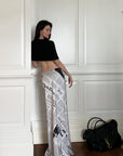 0122stepll Newspaper Print Low-Rise Maxi Skirt