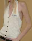 0122stepll Cable Knit Halter Button Vest