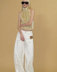 0122stepll Faux Fur Open-Back Halter Top