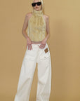 0122stepll Faux Fur Open-Back Halter Top