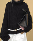 0122stepll Deconstructed Cable Knit Turtleneck Sweater