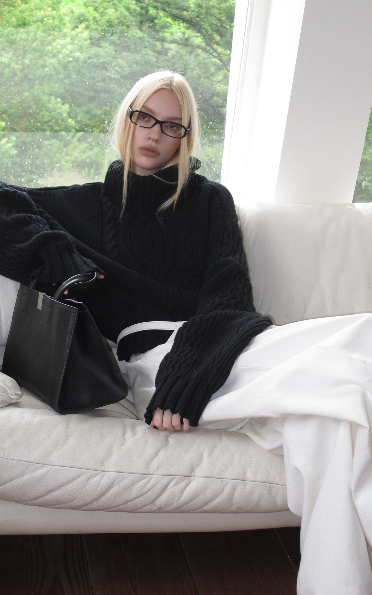 0122stepll Deconstructed Cable Knit Turtleneck Sweater