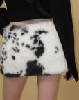 0122stepll Cow Print Faux Fur Mini Skirt