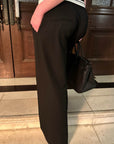 0122stepll Low-Rise Contrast Waist Wide-Leg Pants