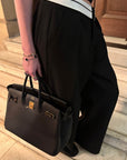 0122stepll Low-Rise Contrast Waist Wide-Leg Pants