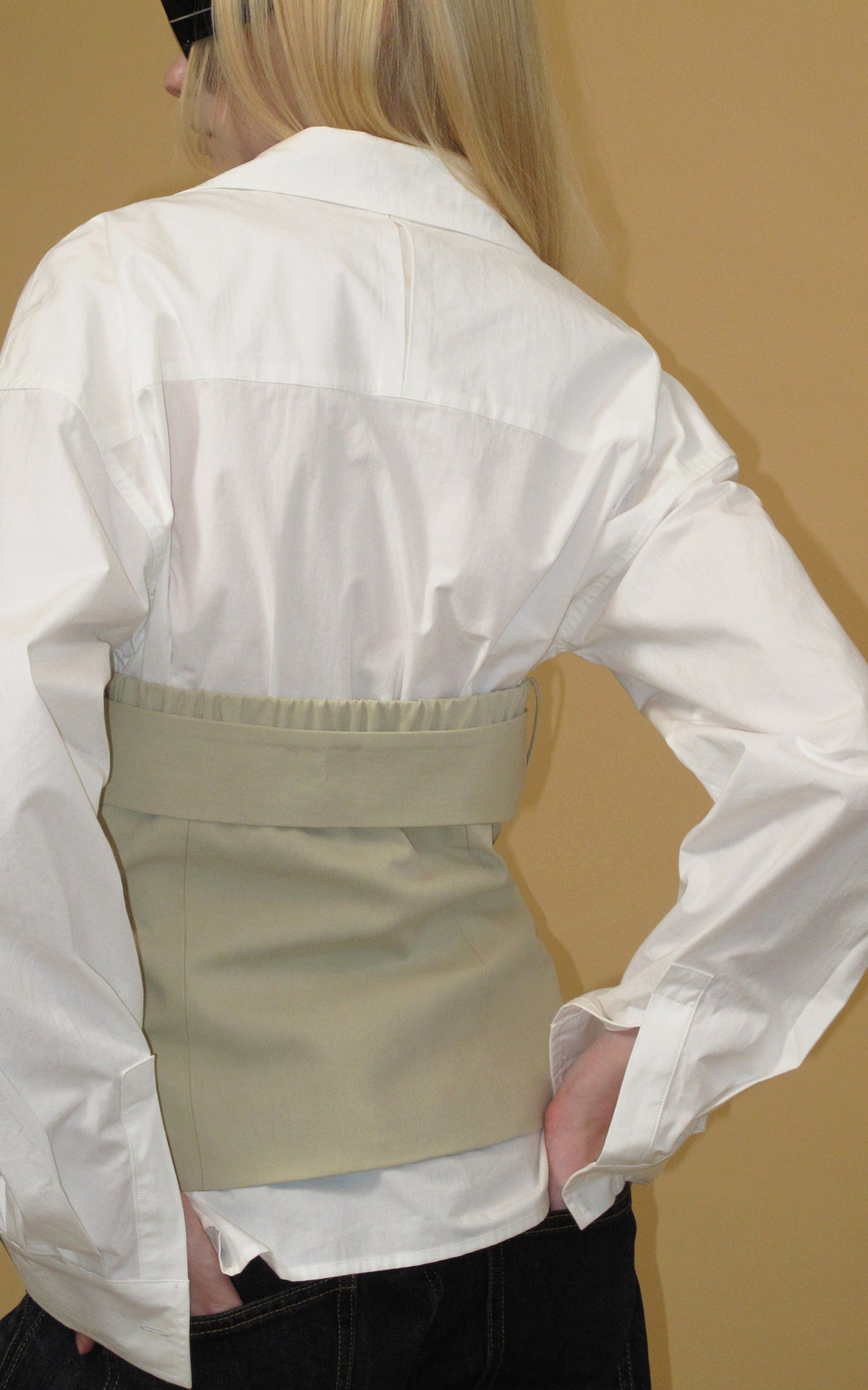 0122stepll Belted Bustier Vest &amp; Relaxed Shirt Set