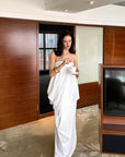 0122stepll Draped Strapless Top & Ruched Maxi Skirt Set