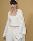 0122stepll Cloud Knit Cardigan, Cami & Wide-Leg Pants Set