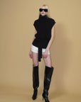 0122stepll Deconstructed Cable Knit Belted Turtleneck Vest