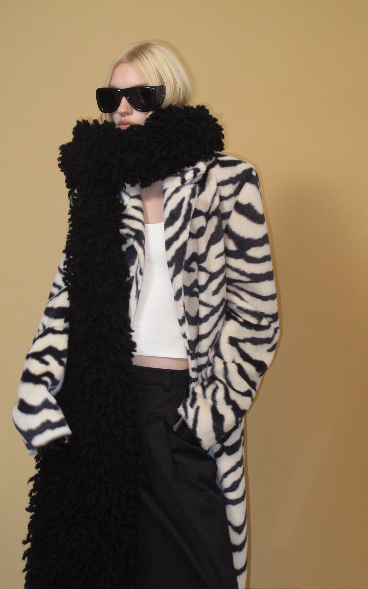 0122stepll Zebra Faux Fur Long Coat