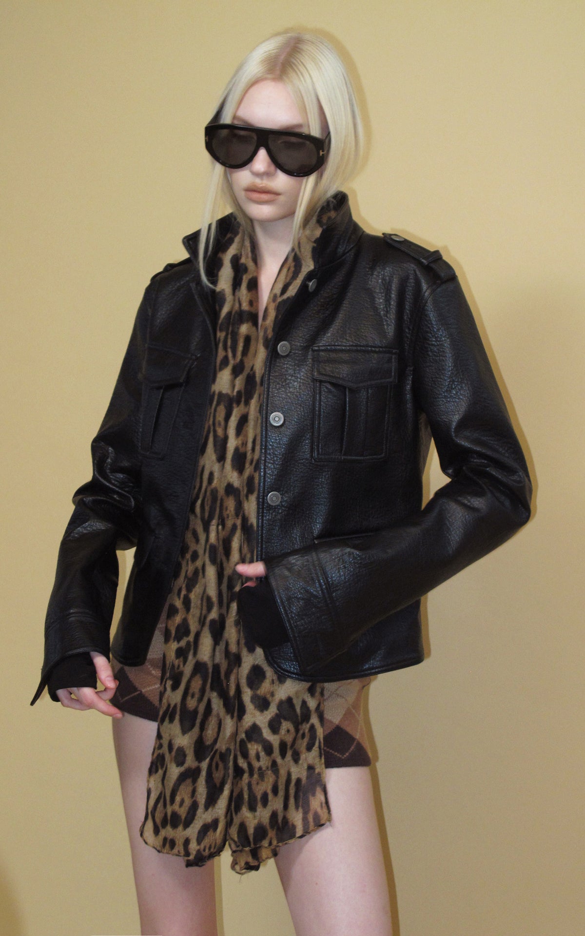 0122stepll Utility Pocket Leather Jacket