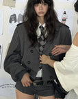 WARDEN EDGE Cropped Pinstripe Blazer & Tailored Shorts Set