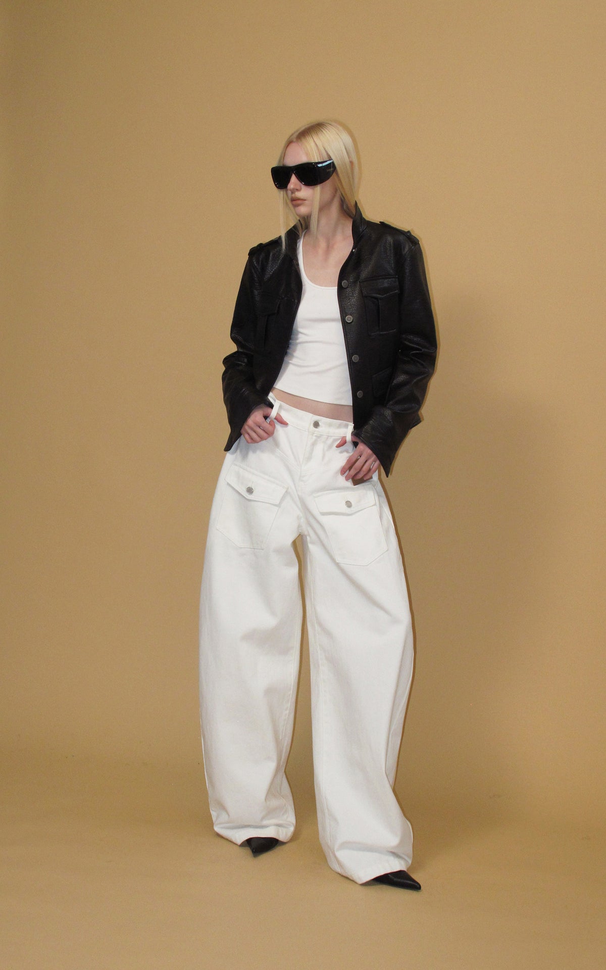 0122stepll Utility Pocket Leather Jacket